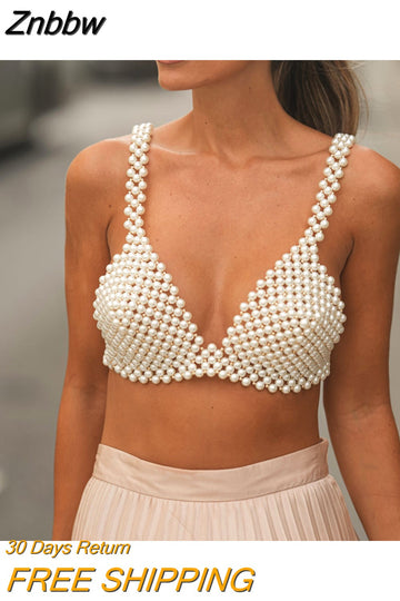 Znbbw Women Elegant Pearl Bra Pearl Chest Body Chain Jewelry Fashion Handmade Pearl Bra Beach Body Accessories